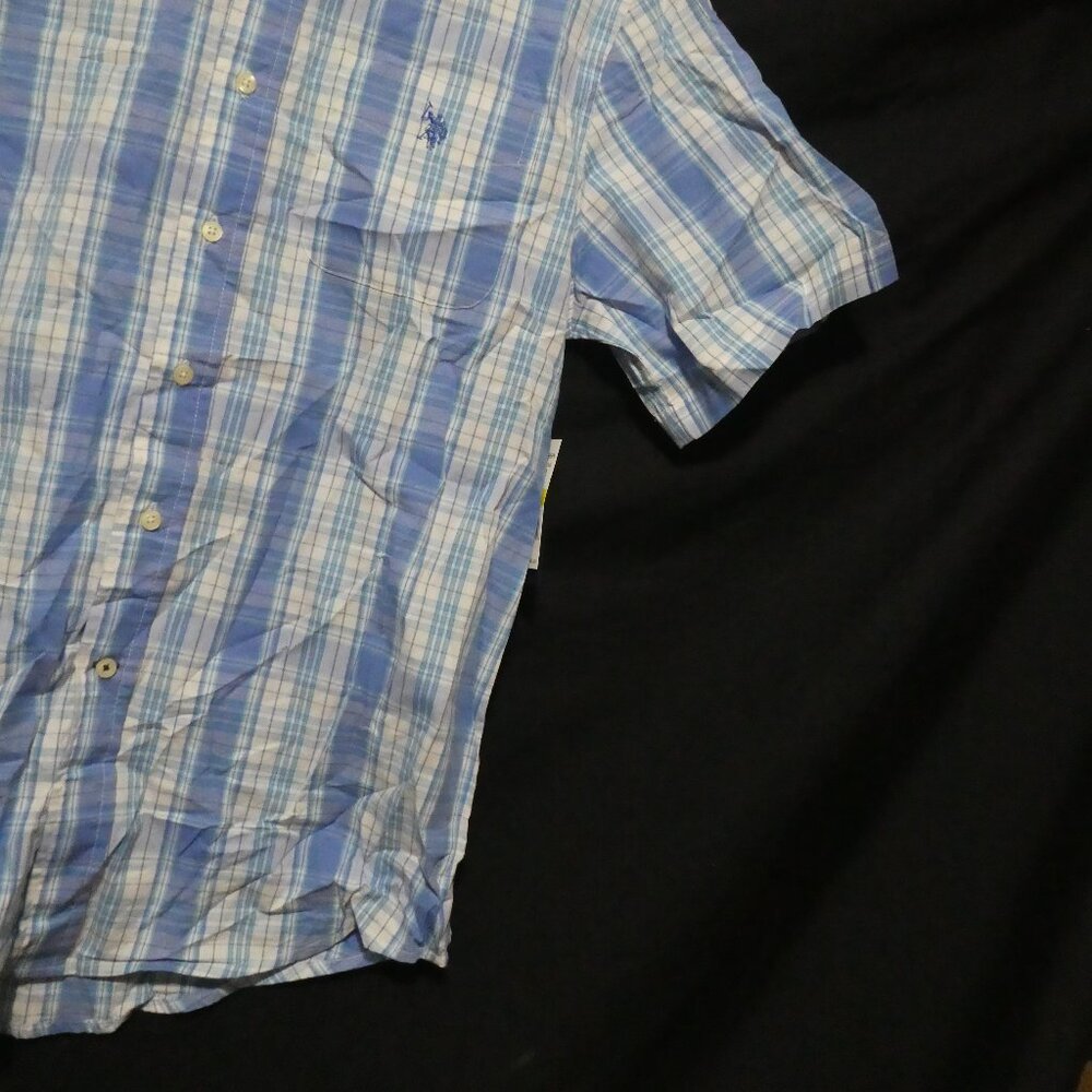 U.S. POLO ASSN. | medium | Plaid Button-Up Blue and White Short Sleeve Shirt - Picture 9 of 16